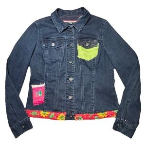 Tommy Hilfiger Youth Denim Jacket Custom Patchwork Trucker Girls M